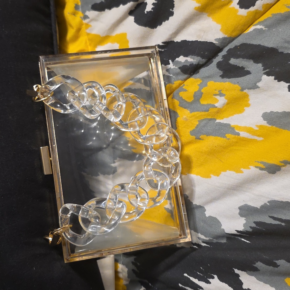 Elegant Clear Acrylic Box Style Clutch With Gold Accents View 2